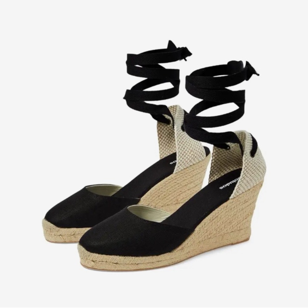 Black Soludos Marseille Wedge Espadrilles, size 7.5
